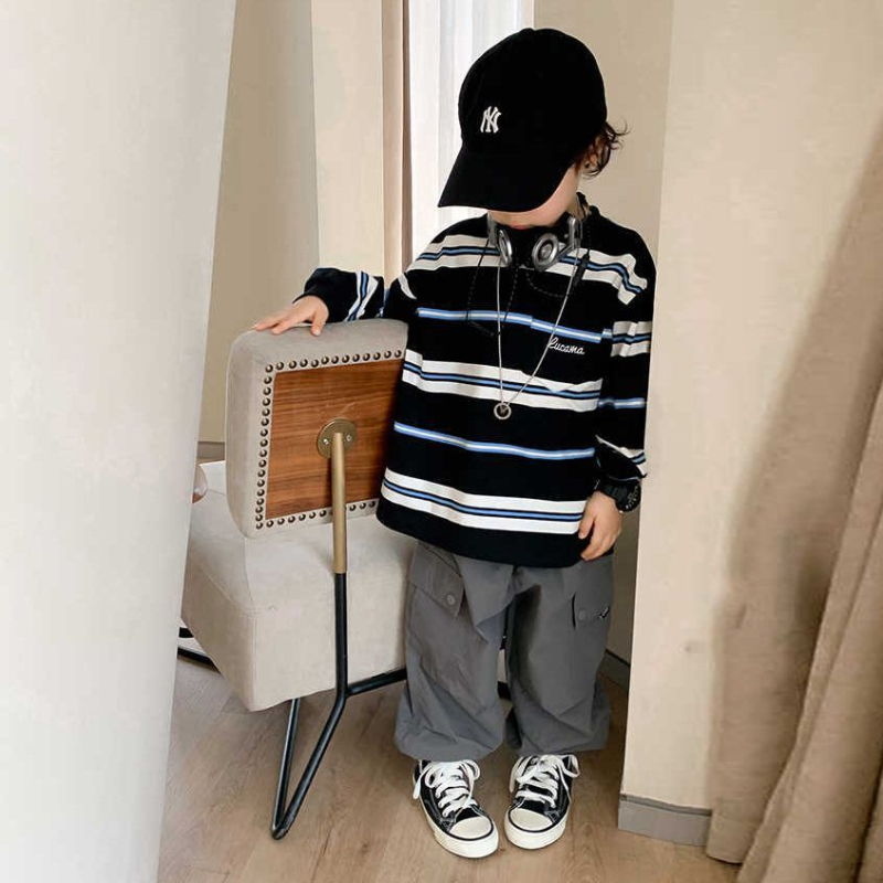 Dječja majica s dugim rukavima i prugama, korejski stil, pamuk 90–95%, za proljeće i jesen, uzrast 3–8 godina