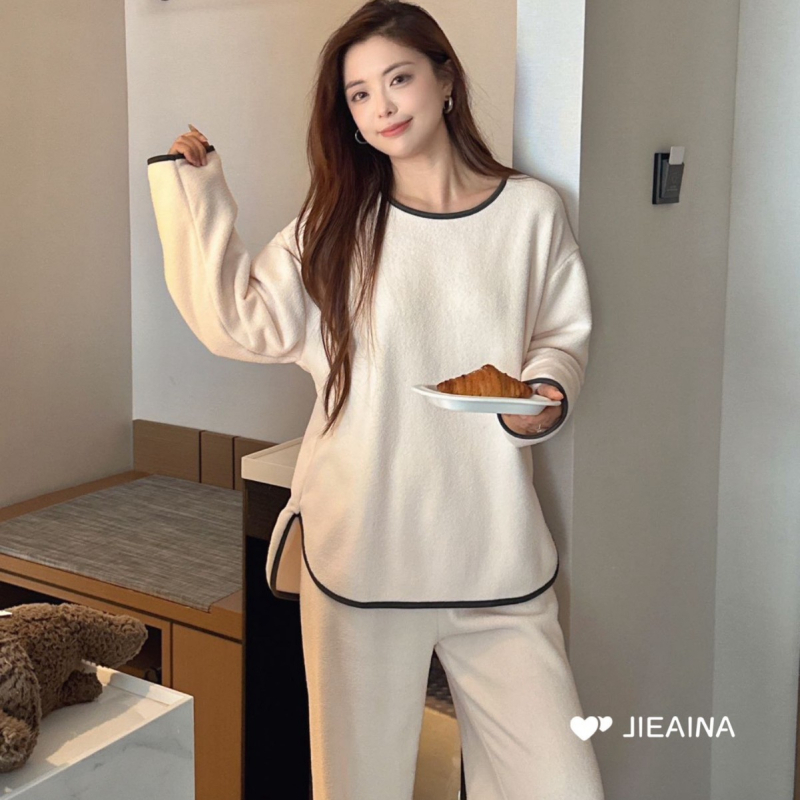 Ženski set pidžama s kapuljačom, jednostavan ležerni stil, Yunshu Velvet, poliester 95–100%, debljina 201–250 g/m²