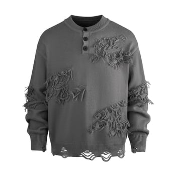 Pleten džemper s poderanim detaljima, korejski retro stil, dugi rukavi, ovratnik tip košulje, žakardni uzorak
