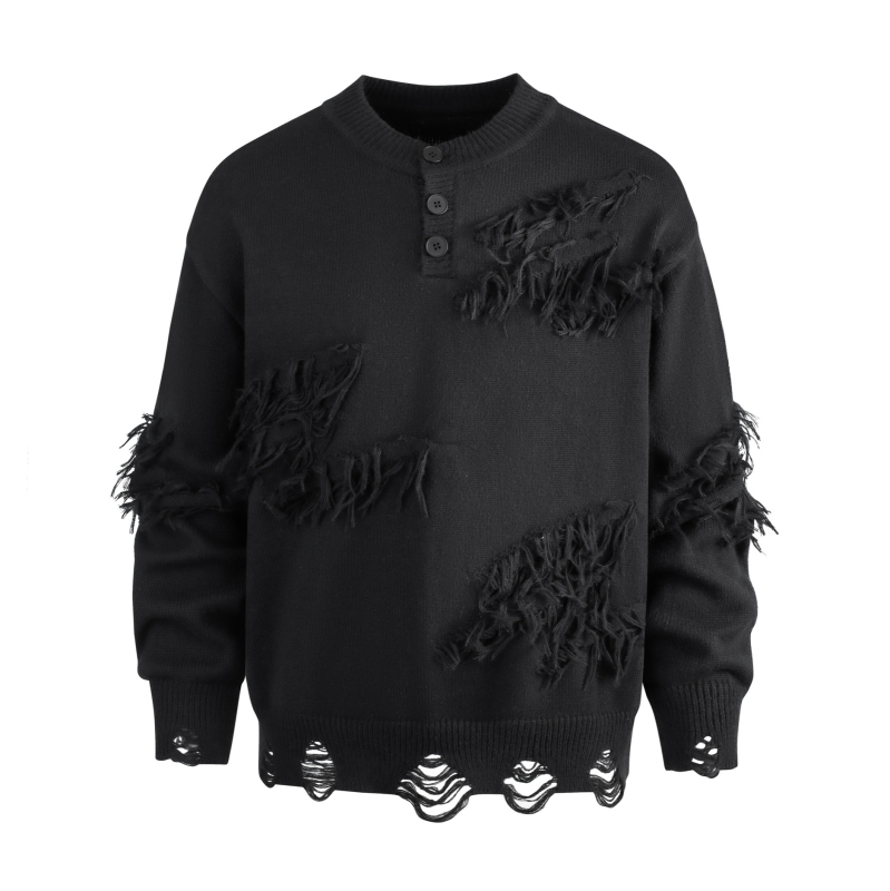 Pleten džemper s poderanim detaljima, korejski retro stil, dugi rukavi, ovratnik tip košulje, žakardni uzorak