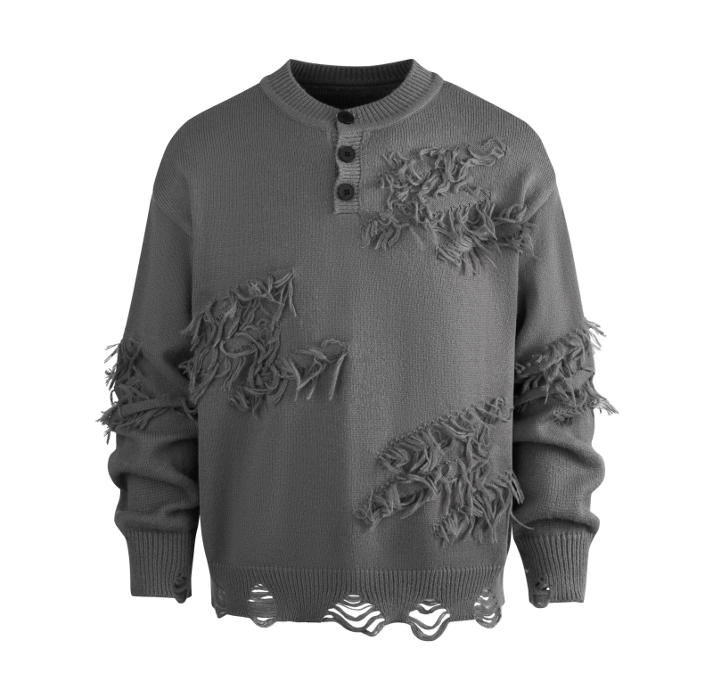 Pleten džemper s poderanim detaljima, korejski retro stil, dugi rukavi, ovratnik tip košulje, žakardni uzorak
