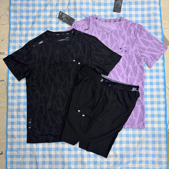 Спортен комплект с къси ръкави (дишащ Ice Silk нейлон 48%, подплата Lyocell-Lycra, кръгло деколте, лято) за мъже