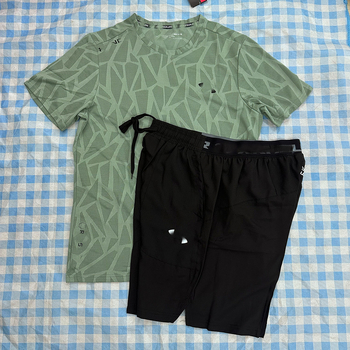 Спортен комплект с къси ръкави (дишащ Ice Silk нейлон 48%, подплата Lyocell-Lycra, кръгло деколте, лято) за мъже