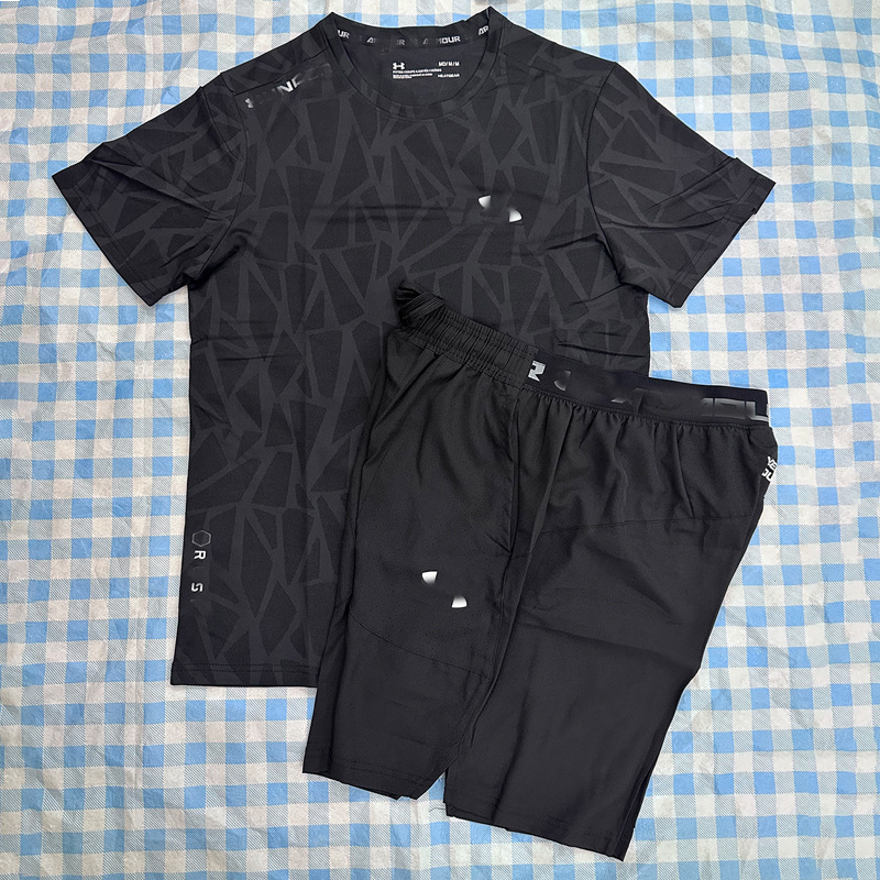 Спортен комплект с къси ръкави (дишащ Ice Silk нейлон 48%, подплата Lyocell-Lycra, кръгло деколте, лято) за мъже