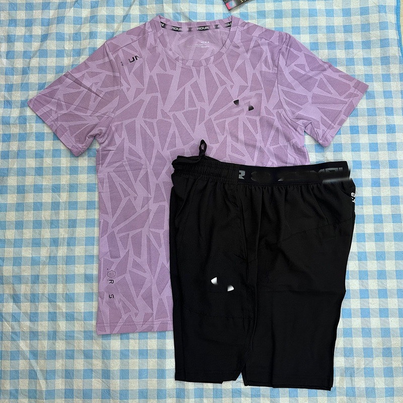 Спортен комплект с къси ръкави (дишащ Ice Silk нейлон 48%, подплата Lyocell-Lycra, кръгло деколте, лято) за мъже