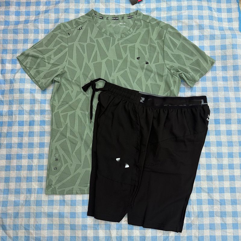 Спортен комплект с къси ръкави (дишащ Ice Silk нейлон 48%, подплата Lyocell-Lycra, кръгло деколте, лято) за мъже