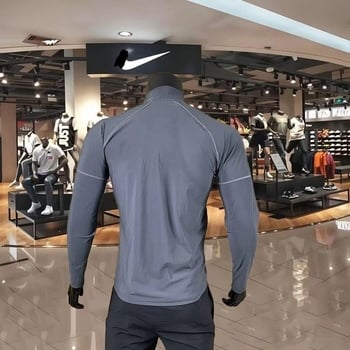 Бягащ топ със стояща яка, с полуцип, дълги ръкави, бързосъхнещ, втален силует