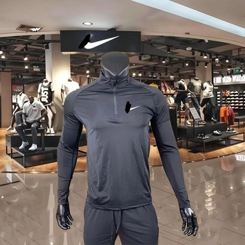 Бягащ топ със стояща яка, с полуцип, дълги ръкави, бързосъхнещ, втален силует