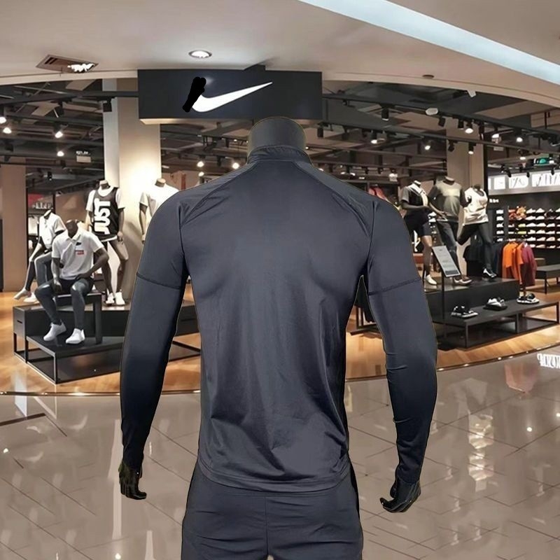 Бягащ топ със стояща яка, с полуцип, дълги ръкави, бързосъхнещ, втален силует