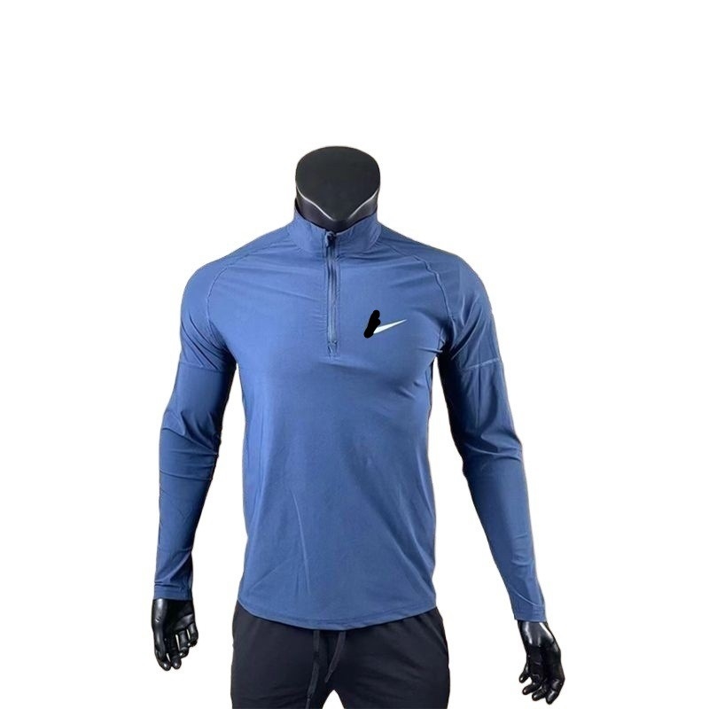 Бягащ топ със стояща яка, с полуцип, дълги ръкави, бързосъхнещ, втален силует