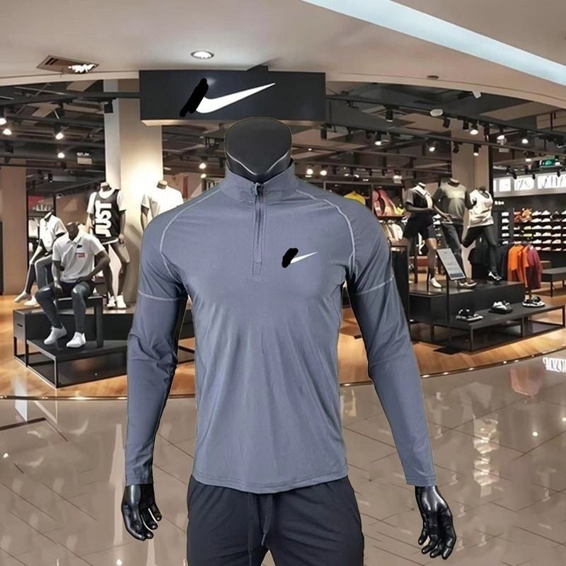 Бягащ топ със стояща яка, с полуцип, дълги ръкави, бързосъхнещ, втален силует