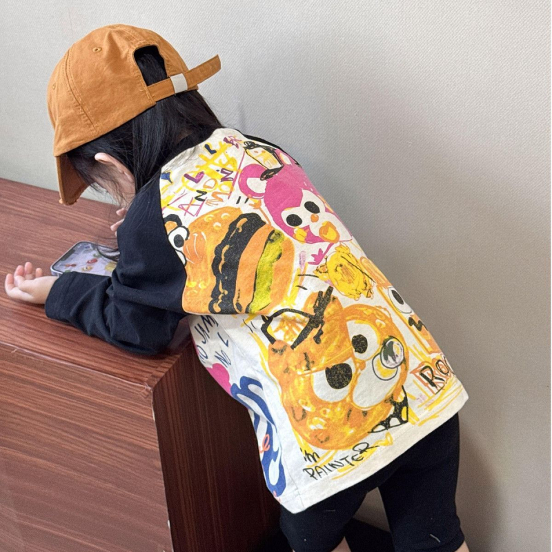 Dječja pamučna majica s dugim rukavom, unisex, korejskog stila crtić graffiti tisak, za proljeće i jesen
