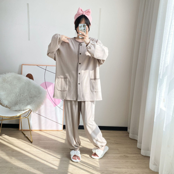 Ženski set pidžama s kardiganom od Coral fleece, Derong tkanina, poliester, V-izrez, dugi rukav, debeo 181–200 g/m²
