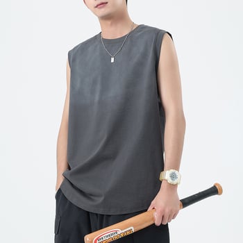 Безръкав T‑шърт жилетка, 75% памук, смес от тежък памук, inkjet печат, свободен силует, едноцветна, Лято 2025