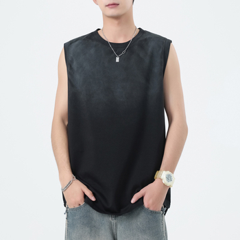 Безръкав T‑шърт жилетка, 75% памук, смес от тежък памук, inkjet печат, свободен силует, едноцветна, Лято 2025