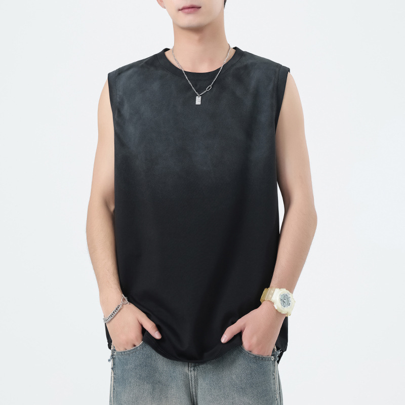 Безръкав T‑шърт жилетка, 75% памук, смес от тежък памук, inkjet печат, свободен силует, едноцветна, Лято 2025