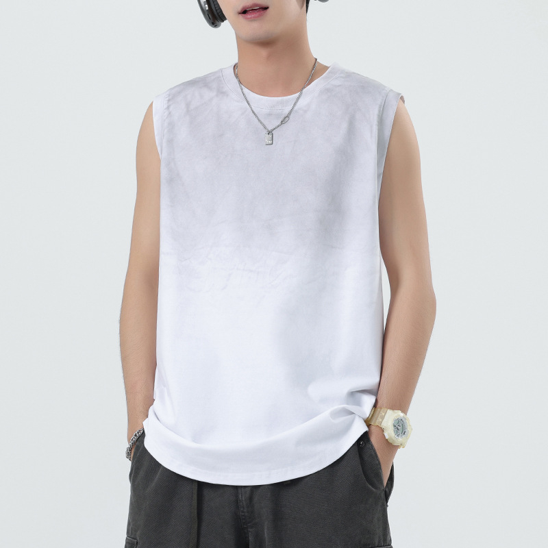 Безръкав T‑шърт жилетка, 75% памук, смес от тежък памук, inkjet печат, свободен силует, едноцветна, Лято 2025