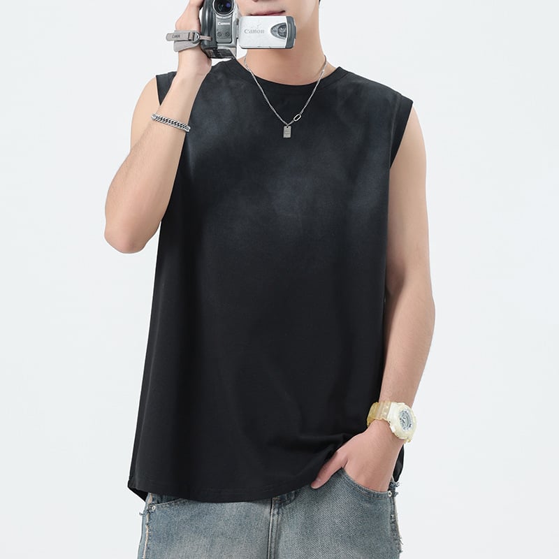 Безръкав T‑шърт жилетка, 75% памук, смес от тежък памук, inkjet печат, свободен силует, едноцветна, Лято 2025