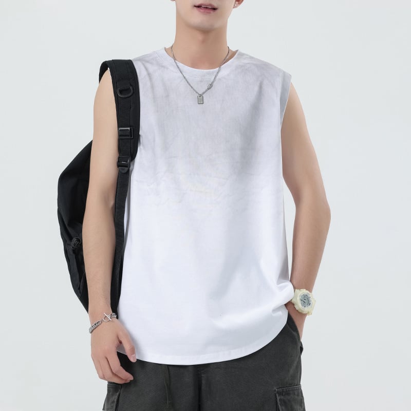 Безръкав T‑шърт жилетка, 75% памук, смес от тежък памук, inkjet печат, свободен силует, едноцветна, Лято 2025