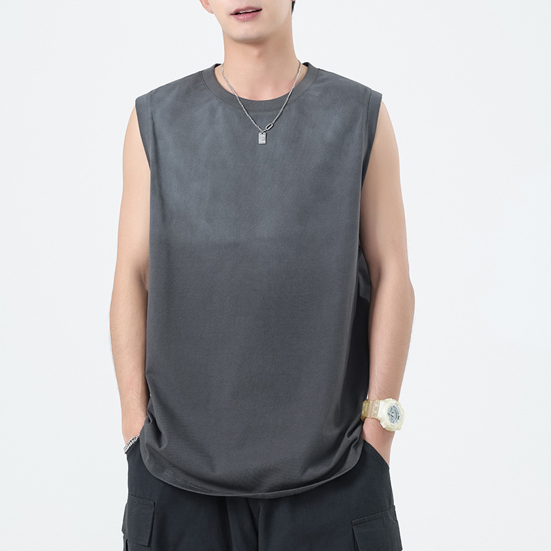 Безръкав T‑шърт жилетка, 75% памук, смес от тежък памук, inkjet печат, свободен силует, едноцветна, Лято 2025