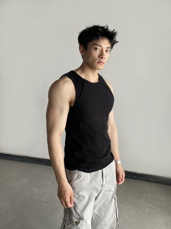 Спортен потник без ръкави, свободна кройка, едноцветен, 65% полиестер, патчворк дизайн