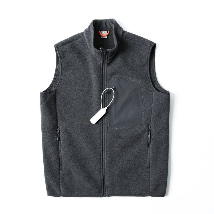 Ανδρικό γιλέκο φλίς χωρίς μανίκια με ψηλό γιακά, φερμουάρ μπροστά, παχυμένος φλίς, 100% πολυεστέρα