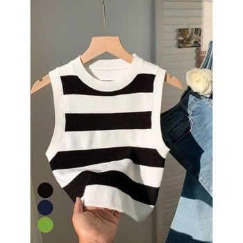 Ленена жилетка с райета, свободна кройка, пролет 2025