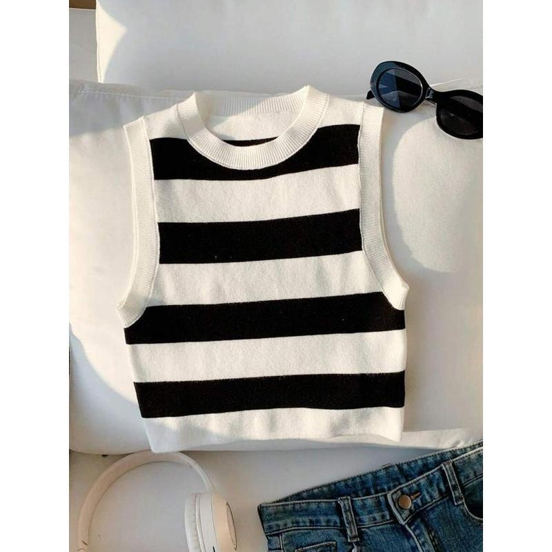 Ленена жилетка с райета, свободна кройка, пролет 2025