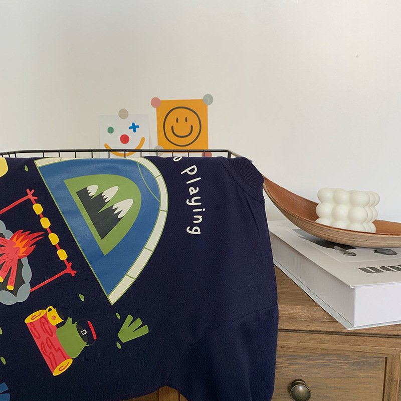 Dječja pamučna majica s dugim rukavima, crtani print, okrugli izrez, 95% pamuk, odvlačenje vlage