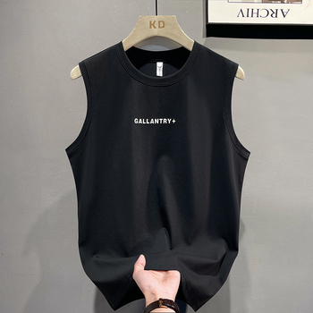 Мъжки потник с кръгло деколте, памучна смес, на райета, летен стил