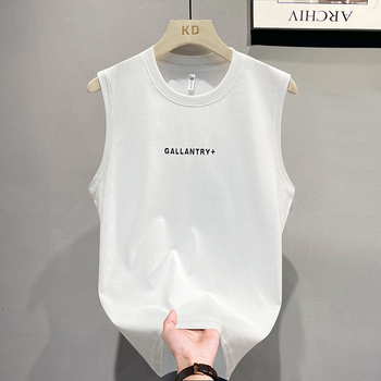 Мъжки потник с кръгло деколте, памучна смес, на райета, летен стил