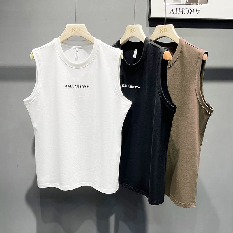 Мъжки потник с кръгло деколте, памучна смес, на райета, летен стил