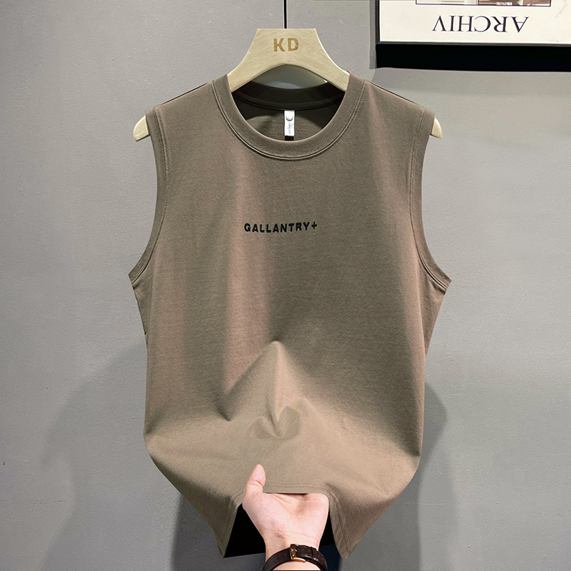 Мъжки потник с кръгло деколте, памучна смес, на райета, летен стил