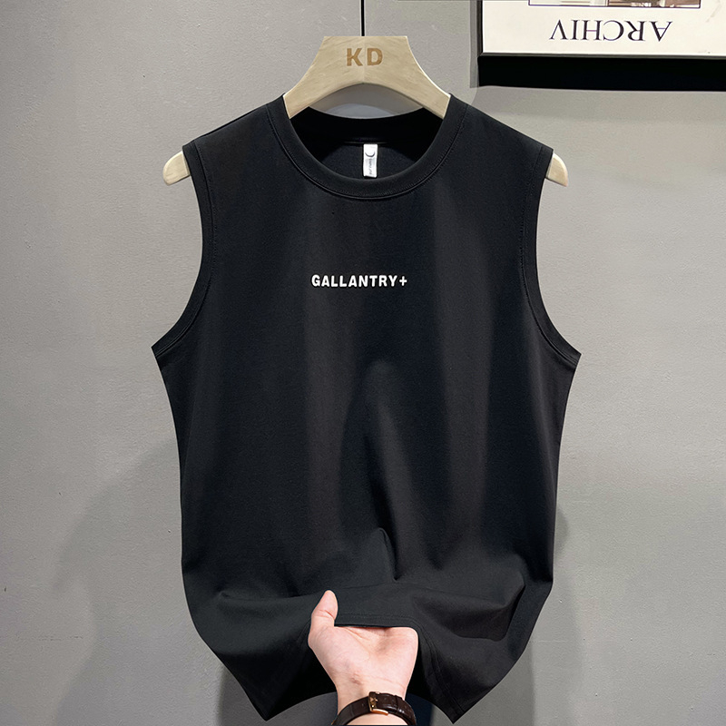 Мъжки потник с кръгло деколте, памучна смес, на райета, летен стил