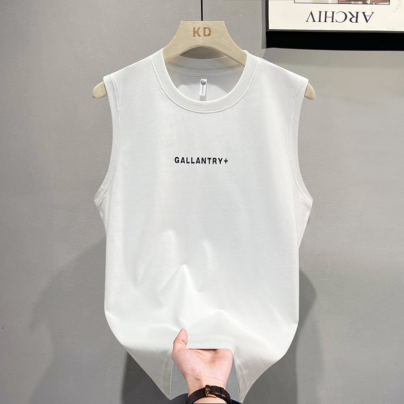 Мъжки потник с кръгло деколте, памучна смес, на райета, летен стил