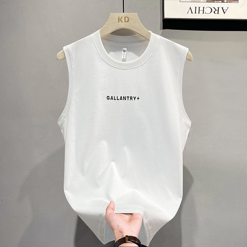 Мъжки потник с кръгло деколте, памучна смес, на райета, летен стил