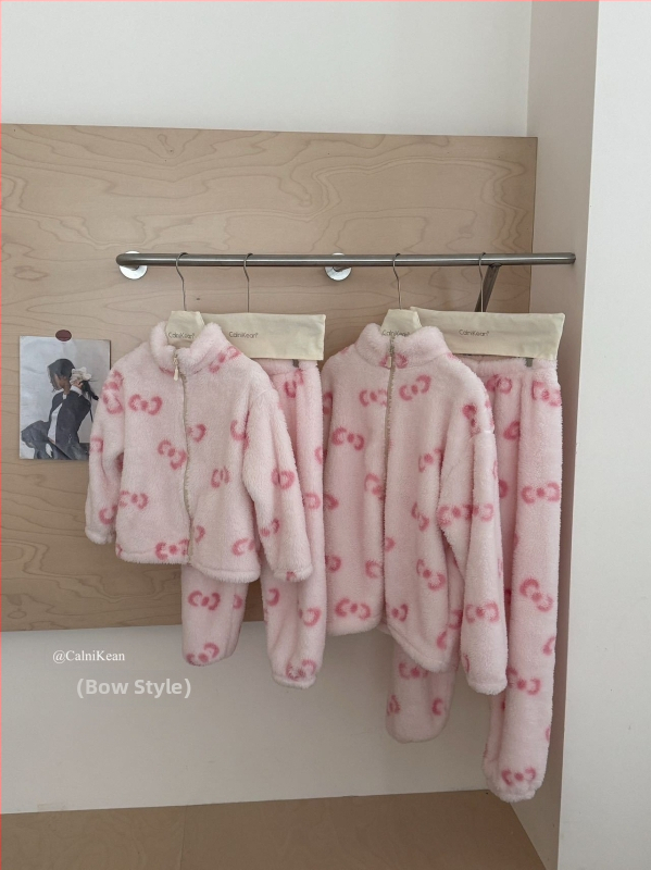 Obiteljski set pidžama za žene – zima, koralni fleece, debeli flanel
