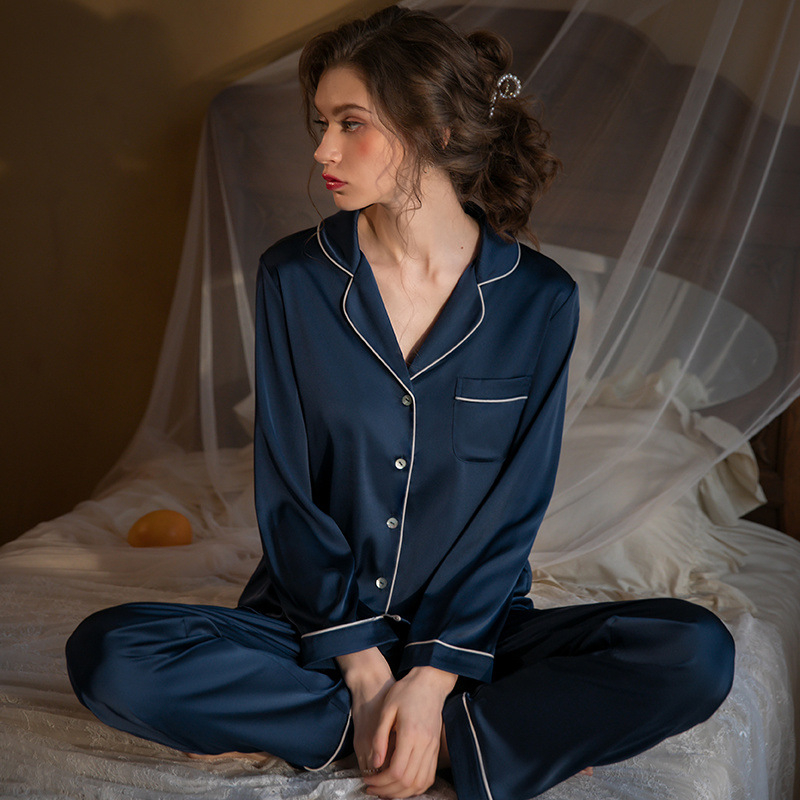 Ženski pidžama set od Ice Silk, s dugim rukavima i dugim hlačama, jednostavan dvodijelni kućni outfit