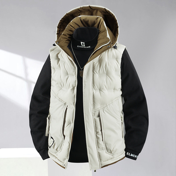 Γιλέκο πολυεστέρα για το χειμώνα, στενή γραμμή, με αποσπώμενη κουκούλα και φερμουάρ