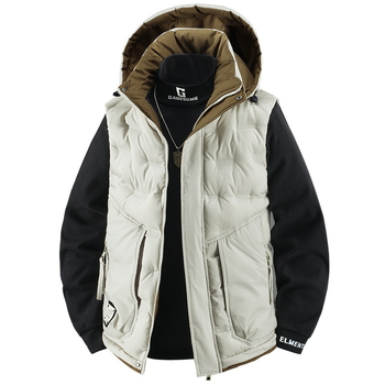 Γιλέκο πολυεστέρα για το χειμώνα, στενή γραμμή, με αποσπώμενη κουκούλα και φερμουάρ