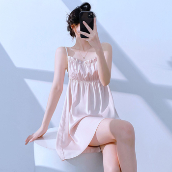 Ženska kućna haljina od ice silk, seksi stil, 95–100% poliester, tanka tkanina, V-izrez