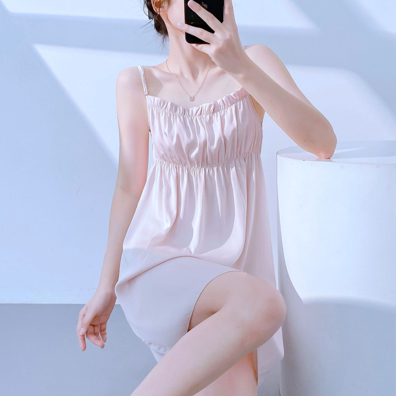Ženska kućna haljina od ice silk, seksi stil, 95–100% poliester, tanka tkanina, V-izrez