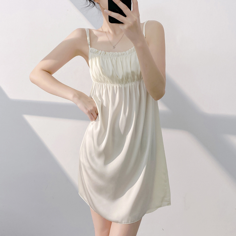 Ženska kućna haljina od ice silk, seksi stil, 95–100% poliester, tanka tkanina, V-izrez