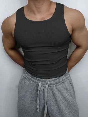 Мъжки летен спортен жилет, прилепващ силует, без ръкави, 95% полиестер, еднотонен модел