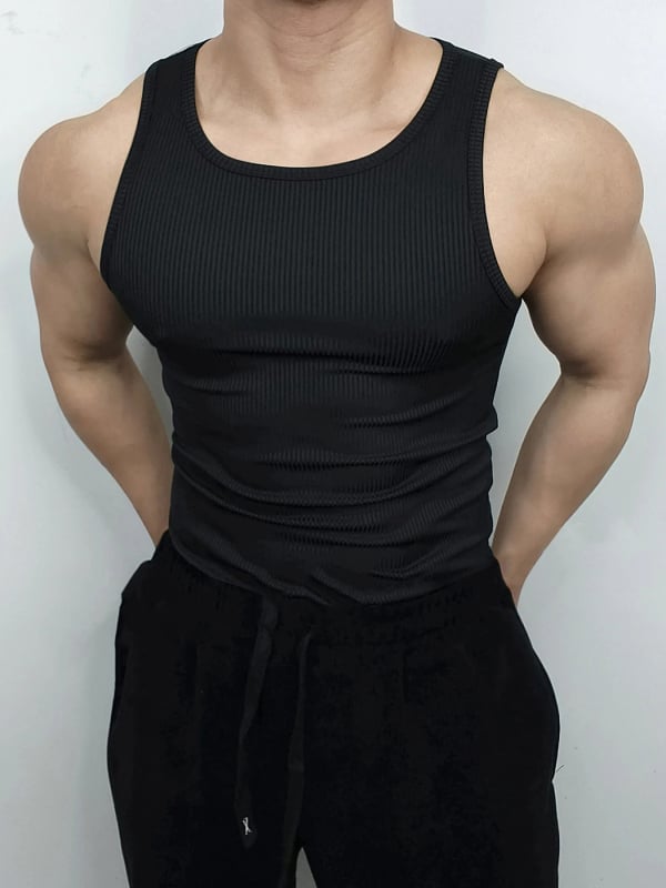 Мъжки летен спортен жилет, прилепващ силует, без ръкави, 95% полиестер, еднотонен модел