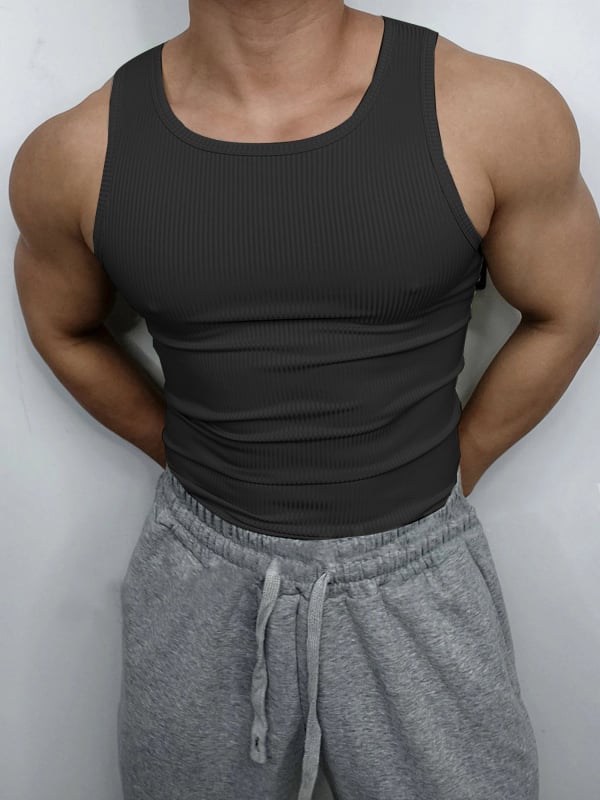 Мъжки летен спортен жилет, прилепващ силует, без ръкави, 95% полиестер, еднотонен модел