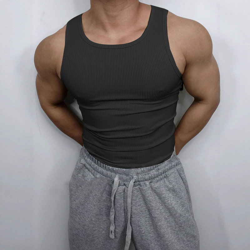 Мъжки летен спортен жилет, прилепващ силует, без ръкави, 95% полиестер, еднотонен модел