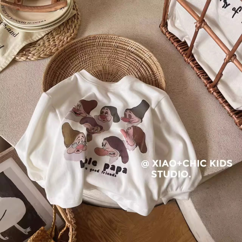 Dječja majica s printom crtanog lika, dugih rukava, unisex, okrugli izrez, 100% pamuk