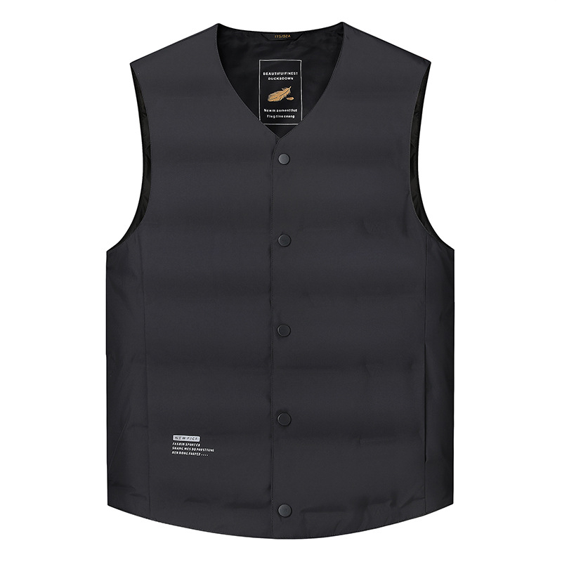Muška puffer vest s V-izrezom, punilo bijelim patka perjem, vanjska tkanina 100% poliester, podstava poliester