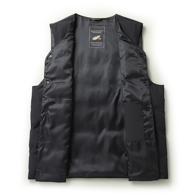 Muška puffer vest s V-izrezom, punilo bijelim patka perjem, vanjska tkanina 100% poliester, podstava poliester